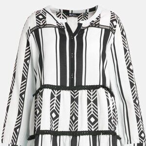 Mixed Print Lace Trim Tiered Ruffle Tunic Shirt